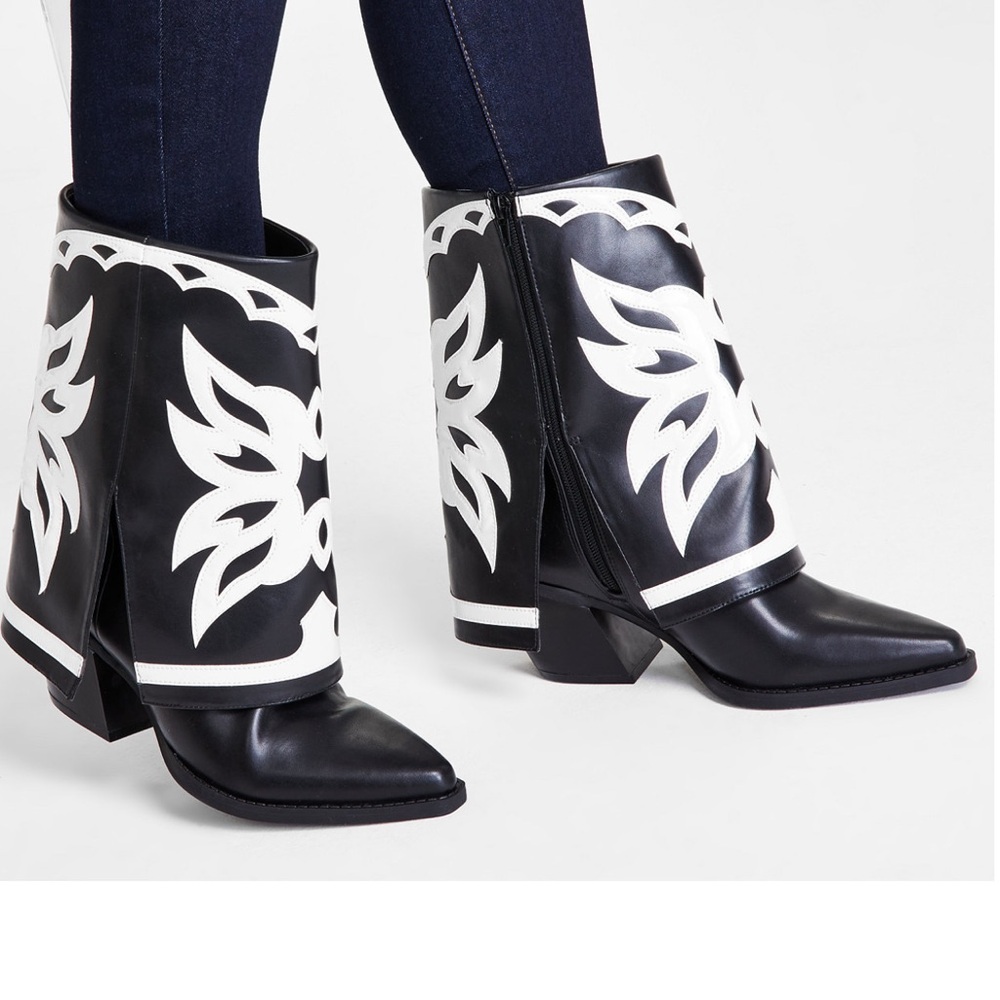 INC International Concepts Black and White Western-Inspired leather boots